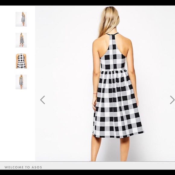 ASOS Skater Dress Gingham Black & White 14 - Picture 2 of 8